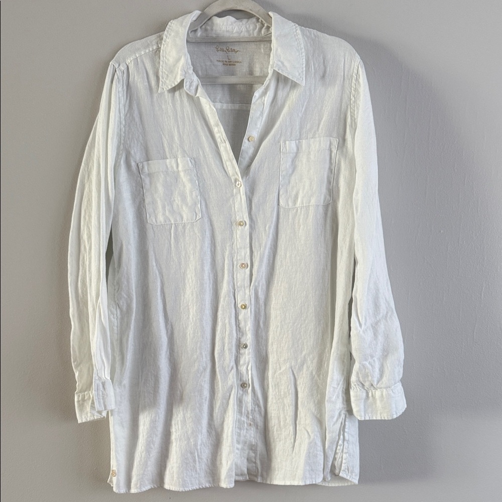 Lilly Pulitzer white linen blouse size L